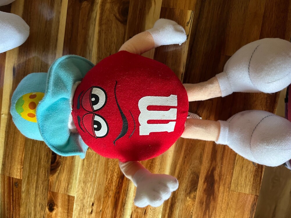 M&M Red Character Plush with Light Blue Hat Soft Stuffed Toy